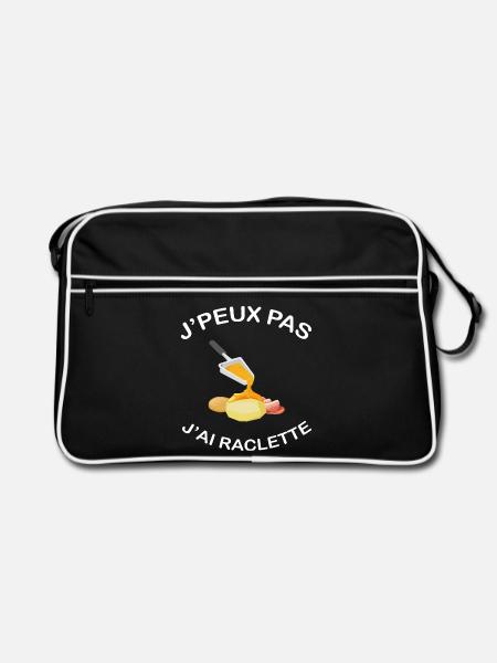 J'peux pas j'ai raclette Humour Cadeau raclette - Sac Retro - noir/blanc - Devant