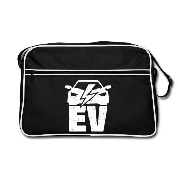 EV - Electric Vehicle für Elektro Auto Fans - Retro Tasche - Schwarz/Weiß - Vorne