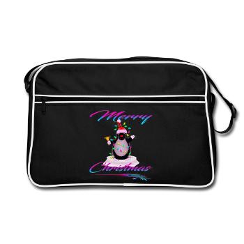 Maulwurf als Weihnachtsmann ruft Merry Christmas - Retro Tasche - Schwarz/Weiß - Vorne