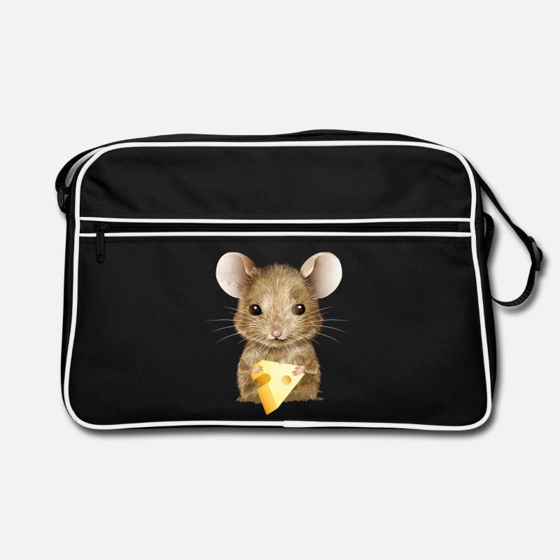 putzige Maus genießt ein kleines Stück Käse Retro Tasche
