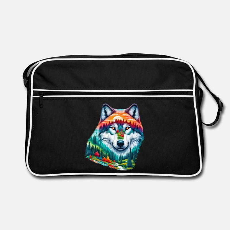 Wolf - Retro Tasche - Schwarz/Weiß