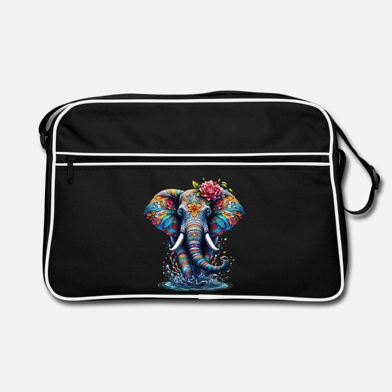 Elefant - Retro Tasche - Schwarz/Weiß