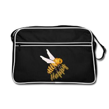 yellow Happy lettering with hand-drawn bee - Retro Bag - black/white - Front