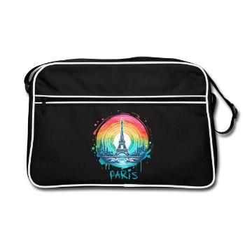 Paris Eiffel Tower with Rainbow LGBT Skyline - Retro Bag - black/white - Front
