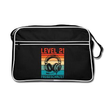 21st Birthday Men Gamer Level 21 Unlocked - Retro Bag - black/white - Front