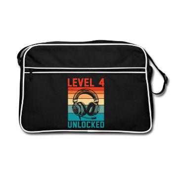 Enfant 4 ans Niveau 4 Débloqué, 4ème anniversaire - Sac Retro - noir/blanc - Devant