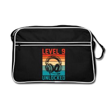 Child 9 years old Level 9 Unlocked, 9th Birthday - Retro Bag - black/white - Front