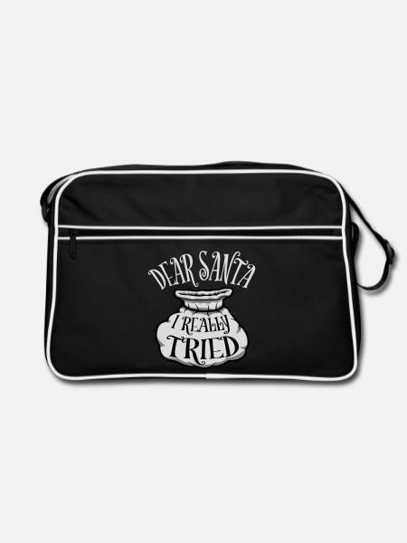 Cher Père Noël, j’ai vraiment essayé l’humour de Noël drôle - Sac Retro - noir/blanc - Devant