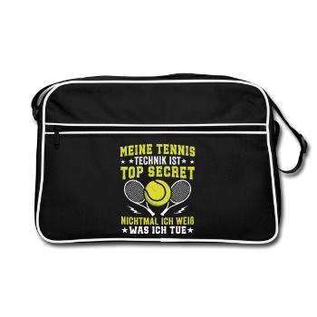 Meine Tennis Technik Is Top Secret  - Retro Tasche - Schwarz/Weiß - Vorne