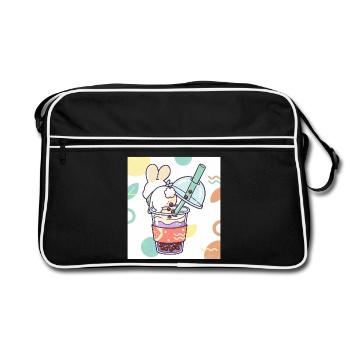 Bubble Tea Boba Drôle de Lapin mignon - Sac Retro - noir/blanc - Devant