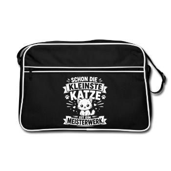 Schon die kleinste Katze ist ein Meisterwerk - Retro Tasche - Schwarz/Weiß - Vorne