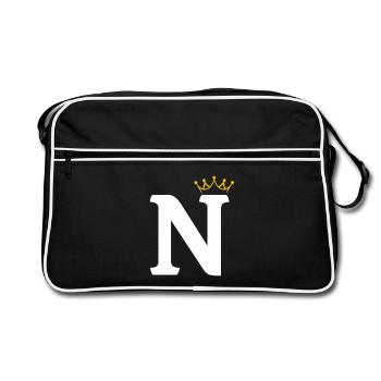 N Monogramm mit Krone - Retro Tasche - Schwarz/Weiß - Vorne