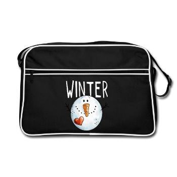 Winter Snowman -Cartoon - Christmas - Gift - Kids - Retro Bag - black/white - Front