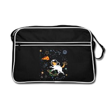 Astronaute de dessin animé avec l’espace et la pizza - Sac Retro - noir/blanc - Devant