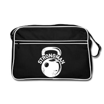 kettlebell strongman Fitness Gewichte Symbol icon - Retro Tasche - Schwarz/Weiß - Vorne