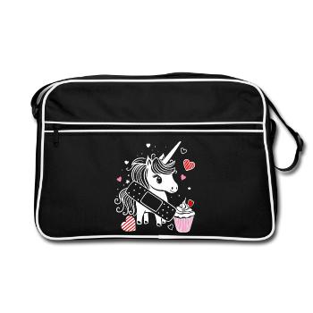 Unicorn with plaster and cupcake - Get well soon - Retro Bag - black/white - Front