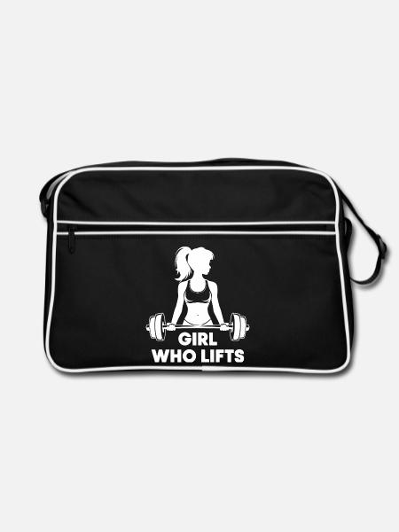Bodybuilder Gym Girl Barbell Power Beauty - Retro Bag - black/white - Front