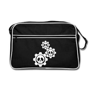 Engrenages et crânes blancs - Sac Retro - noir/blanc - Devant