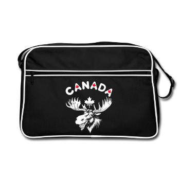 Drawing of a Canadian moose with maple leaves - Retro Bag - black/white - Front