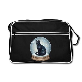 Cosmic Cat in Snow Globe Schneekugel Katze - Retro Bag - black/white - Front