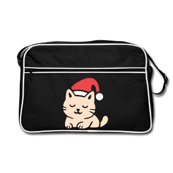 Cute Christmas Cat in Comfy Style - Retro Bag - black/white - Front