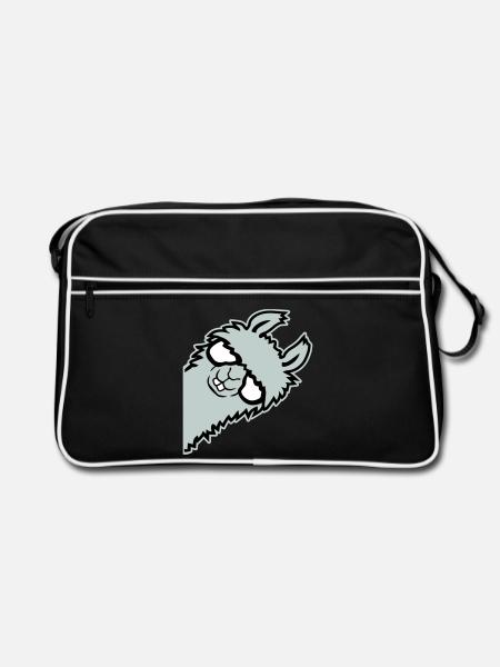 llama lying smug glasses nerd funny animal - Retro Bag - black/white - Front
