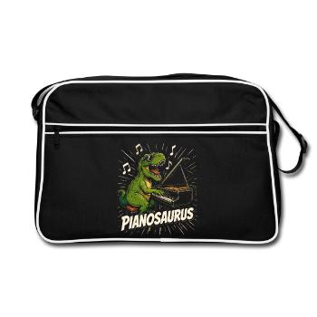 Spaßiger Pianist-Dinosaurier - Retro Tasche - Schwarz/Weiß - Vorne