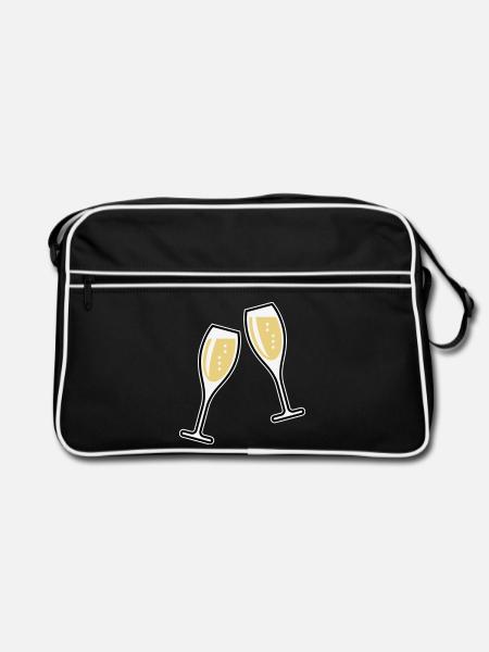 2 Sektgläser (Sekt / Oval / Zu / 3C) - Retro Bag - black/white - Front