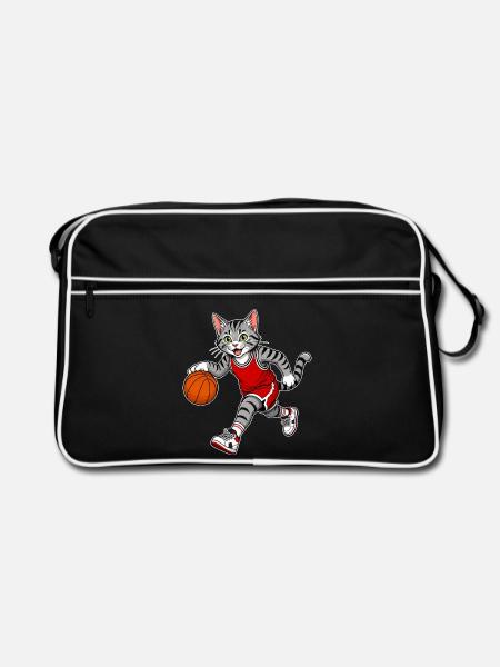 Basketball Katze – Dribbling Cat - Retro Tasche - Schwarz/Weiß