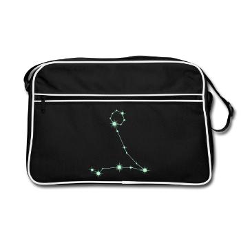 Fische, Stern, Sternbild, Tierkreiszeichen Grün - Retro Tasche - Schwarz/Weiß - Vorne