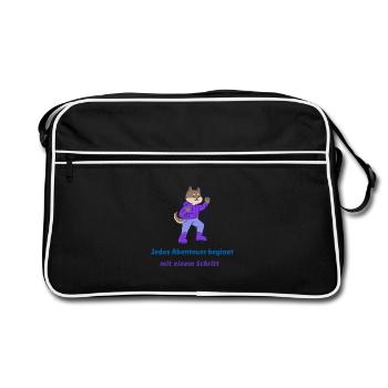 Jedes Abenteuer beginnt mit einem Schritt - Retro Tasche - Schwarz/Weiß - Vorne