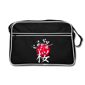 Cerisier japonais blanc et soleil rouge - Sac Retro - noir/blanc - Devant