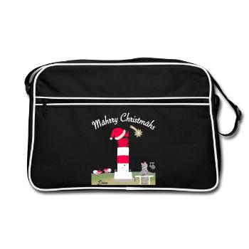 Leuchtturm Düne, Helgoland, Weihnachten - Retro Tasche - Schwarz/Weiß - Vorne