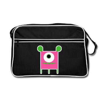 Pink Cyclops Monster | Funny Square Alien - Retro Bag - black/white - Front