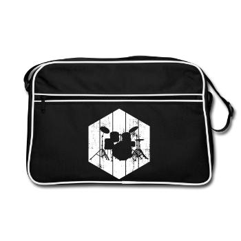 Drumset Zeichnung - Retro Tasche - Schwarz/Weiß - Vorne