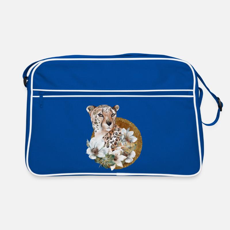 Léopard avec or et fleurs Sac Retro