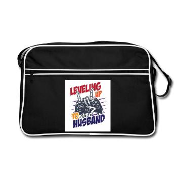 Funny leveling upto husband shirt |New Husband | - Retro Tasche - Schwarz/Weiß - Vorne