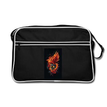 Crâne de Phénix en flammes et roses - Sac Retro - noir/blanc - Devant