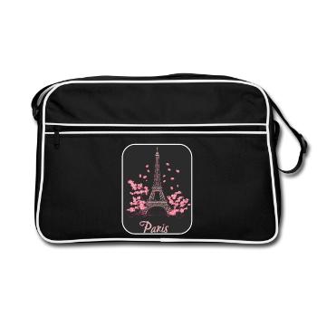 Pink Blossom Eiffel in Paris - Retro Bag - black/white - Front