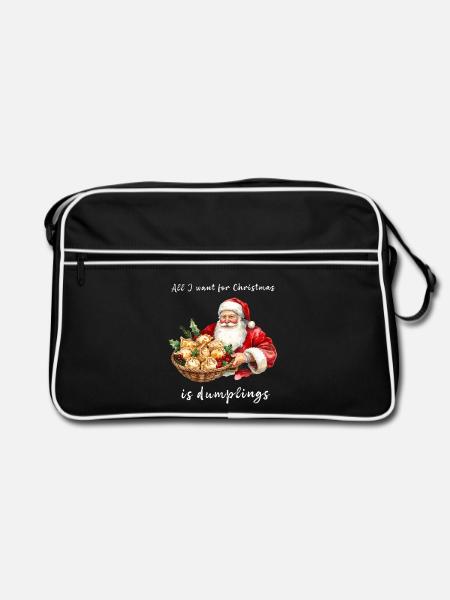 Der Weihnachtsmann mit einem Teller Knödel. Aquarell-Stil. - Retro Tasche - Schwarz/Weiß