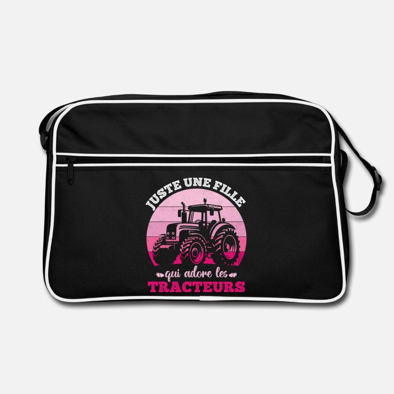 Nur ein Mädchen, das den Traktorhumor liebt - Retro Tasche - Schwarz/Weiß