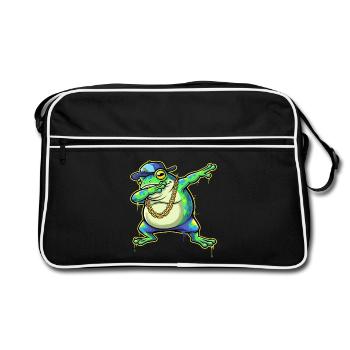 Green Street Frog with Gold Chain Dabbing - Retro Bag - black/white - Front