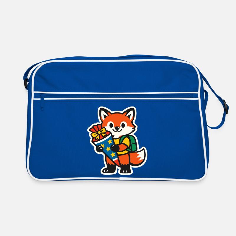 Fuchs mit Geschenk und Rucksack Einschulung Retro Tasche