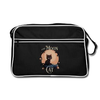 Cute Cat on the Moon – Mystical Cat Design - Retro Bag - black/white - Front