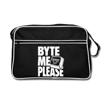 Byte Me Please – Computer Nerd Wortspiel - Retro Tasche - Schwarz/Weiß - Vorne