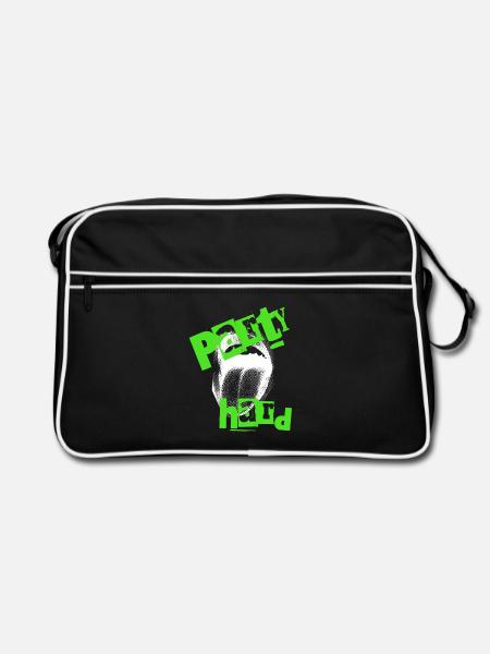 PARTY hard Totenkopf Grunge Design - Retro Tasche - Schwarz/Weiß