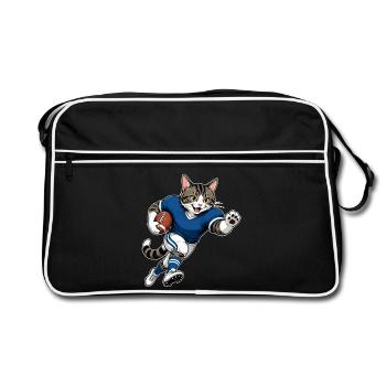 Football Katze – American Football Cat - Retro Tasche - Schwarz/Weiß - Vorne