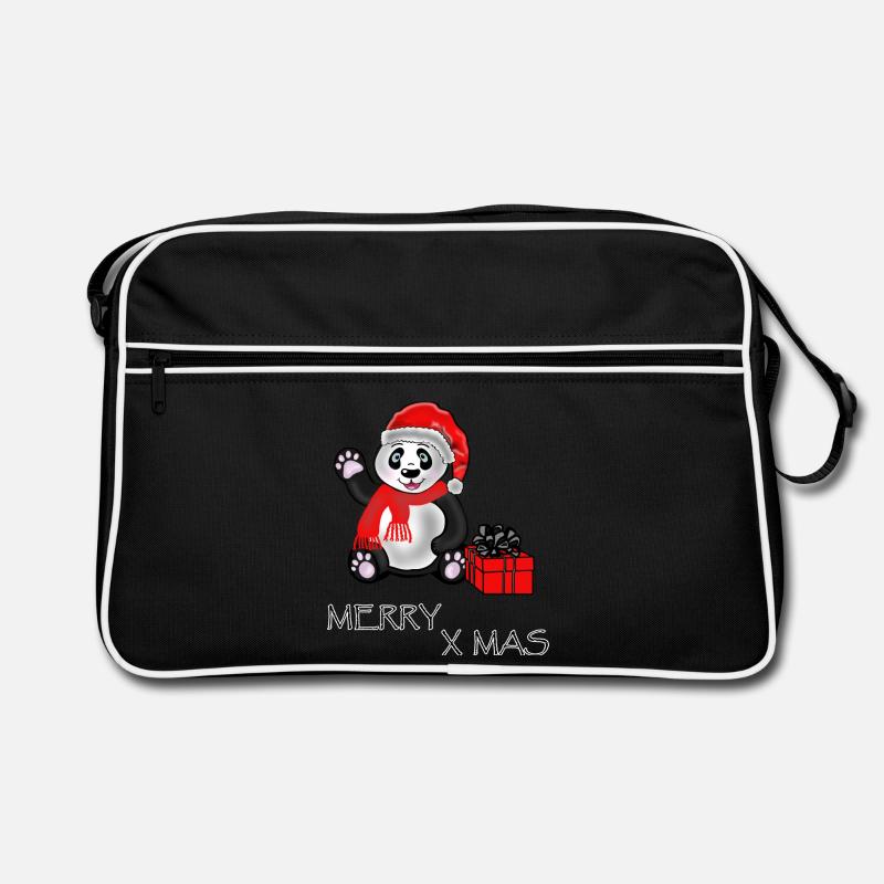L'ours panda souhaite Joyeux X Mas, Joyeux Noël - Sac Retro - noir/blanc