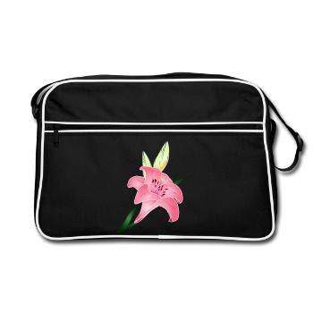 pink lily bloom with two buds - Retro Bag - black/white - Front