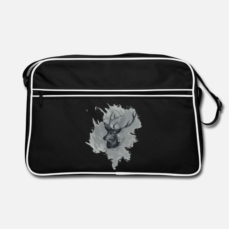 Hirschkopf - Prachtexemplar - Retro Tasche - Schwarz/Weiß